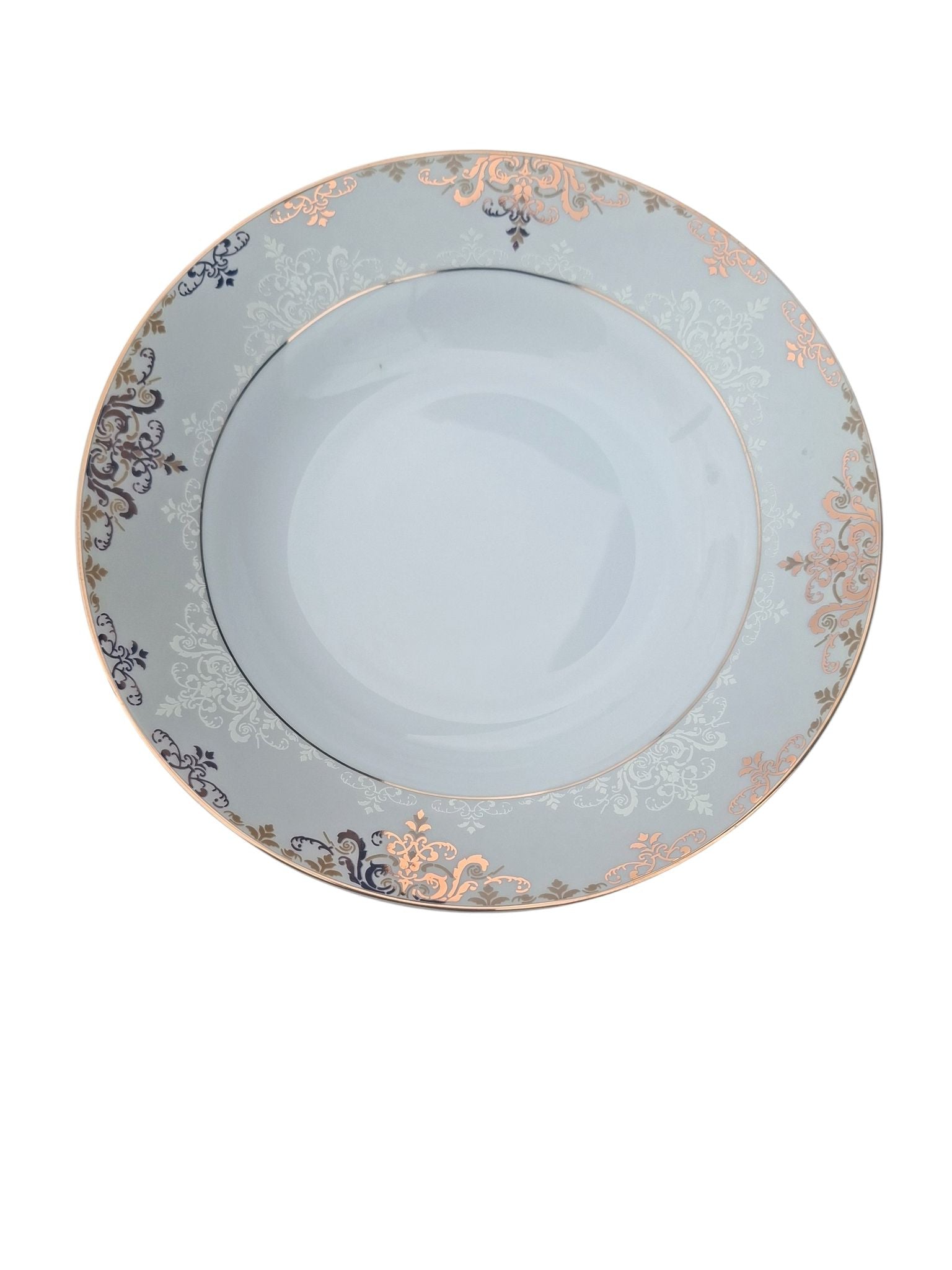 Set masa 18 piese model elegant gri cu auriu pentru 6 persoane