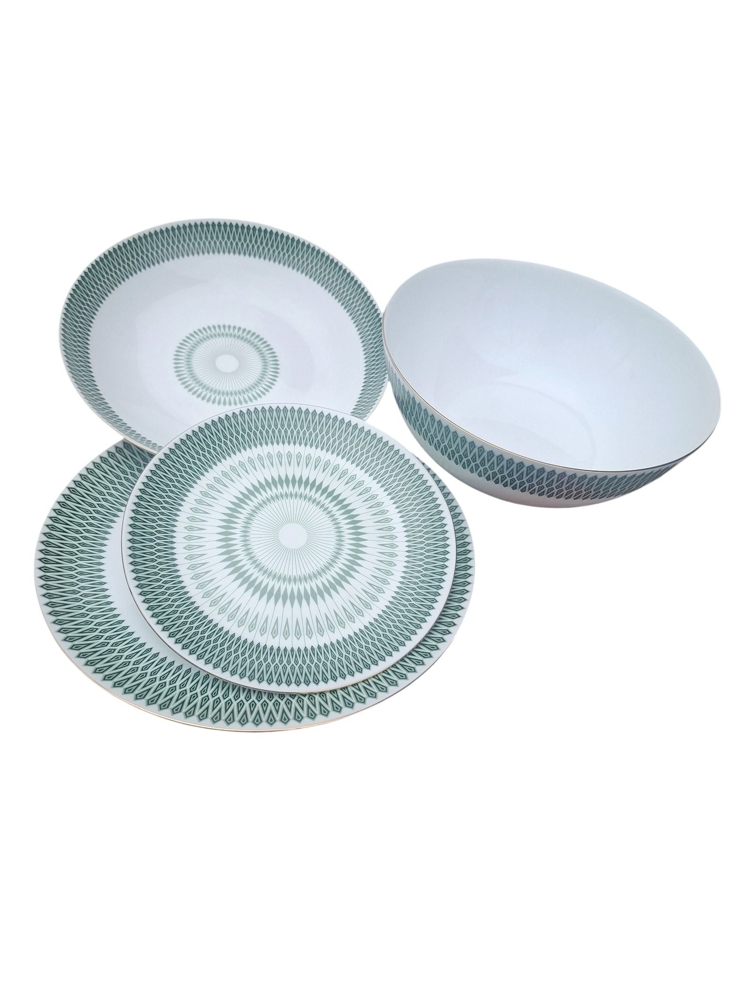 Set masa 19 piese Green Mirage pentru 6 persoane opal glass