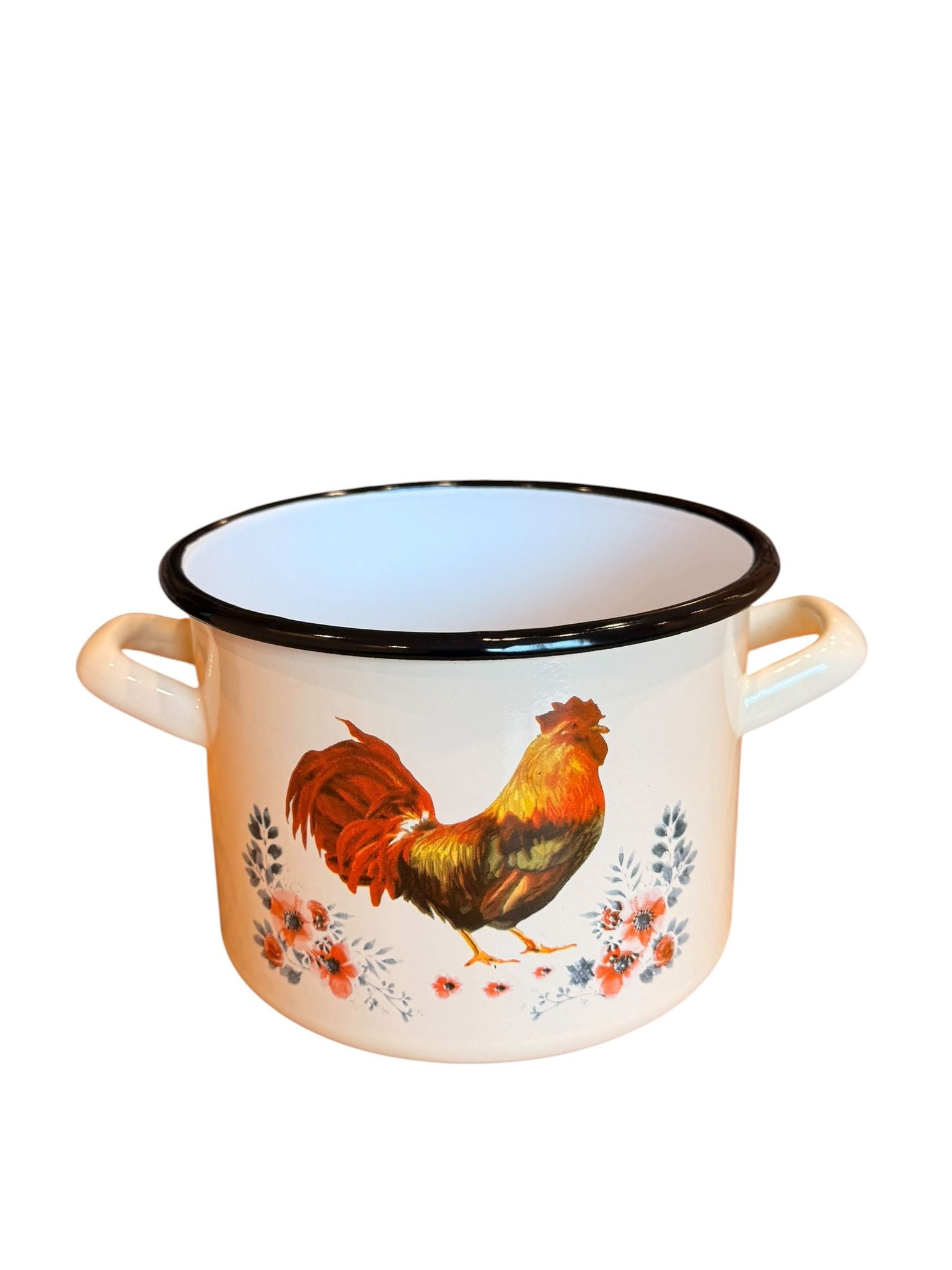 Oala emailata cu capac 2.5L 16 cm model cocos crem