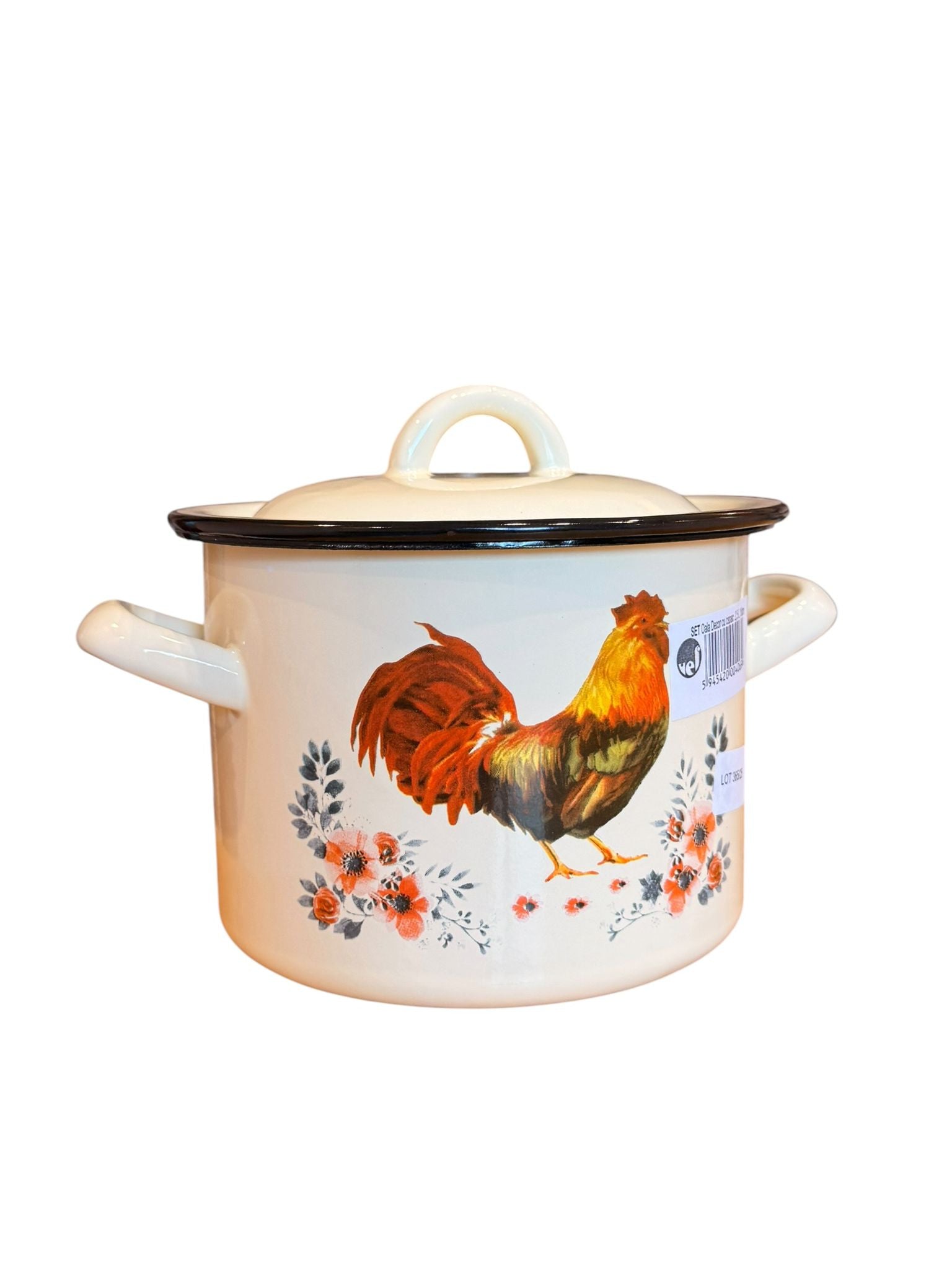 Oala emailata cu capac 2.5L 16 cm model cocos crem