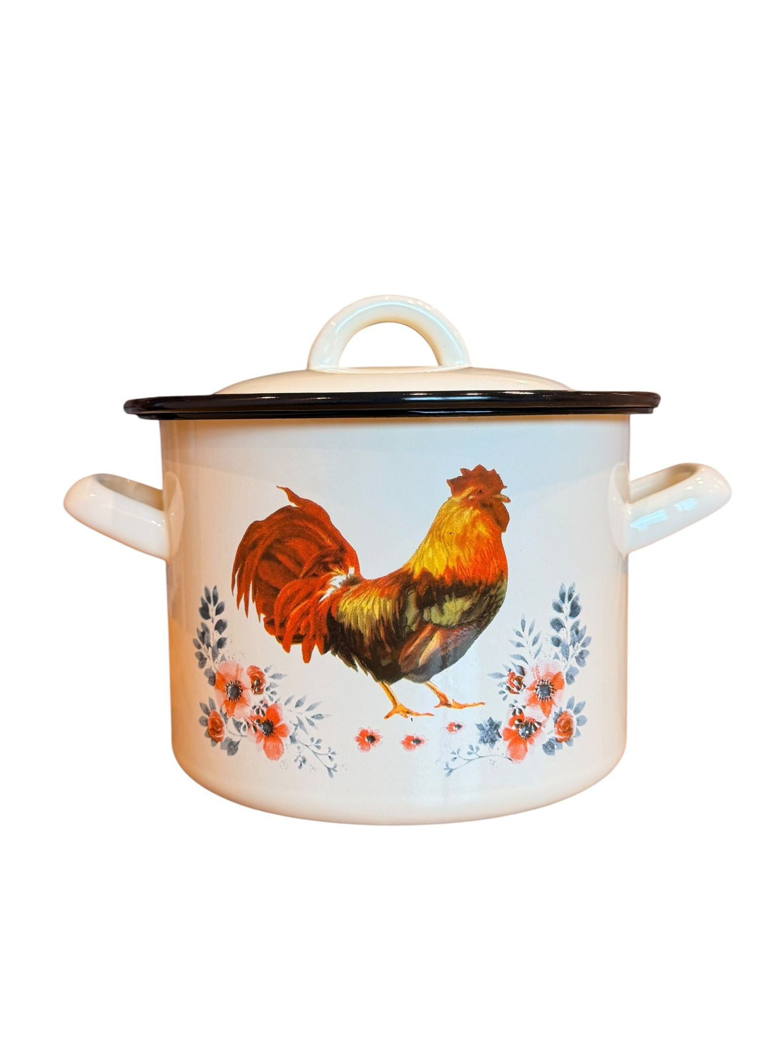 Oala emailata cu capac 2.5L 16 cm model cocos crem