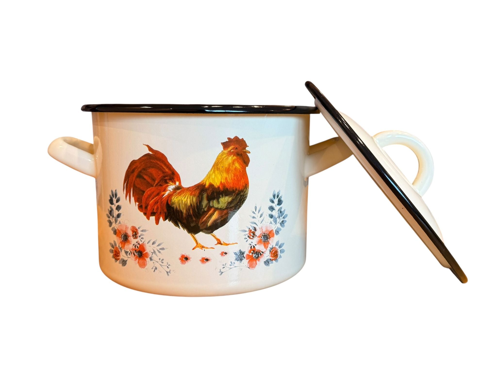 Oala emailata cu capac 2.5L 16 cm model cocos crem