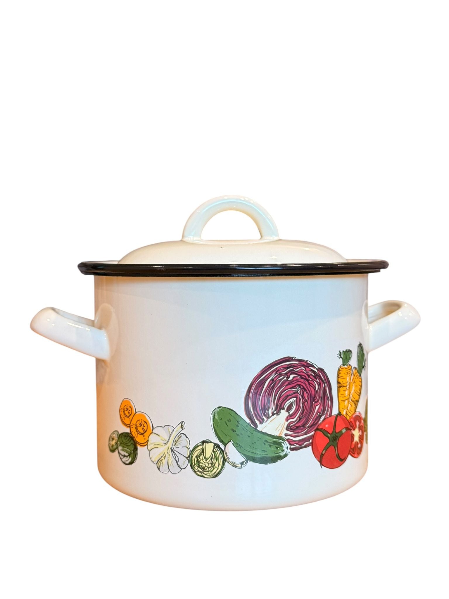 Oala emailata cu capac 2.5L 16 cm decor legume crem