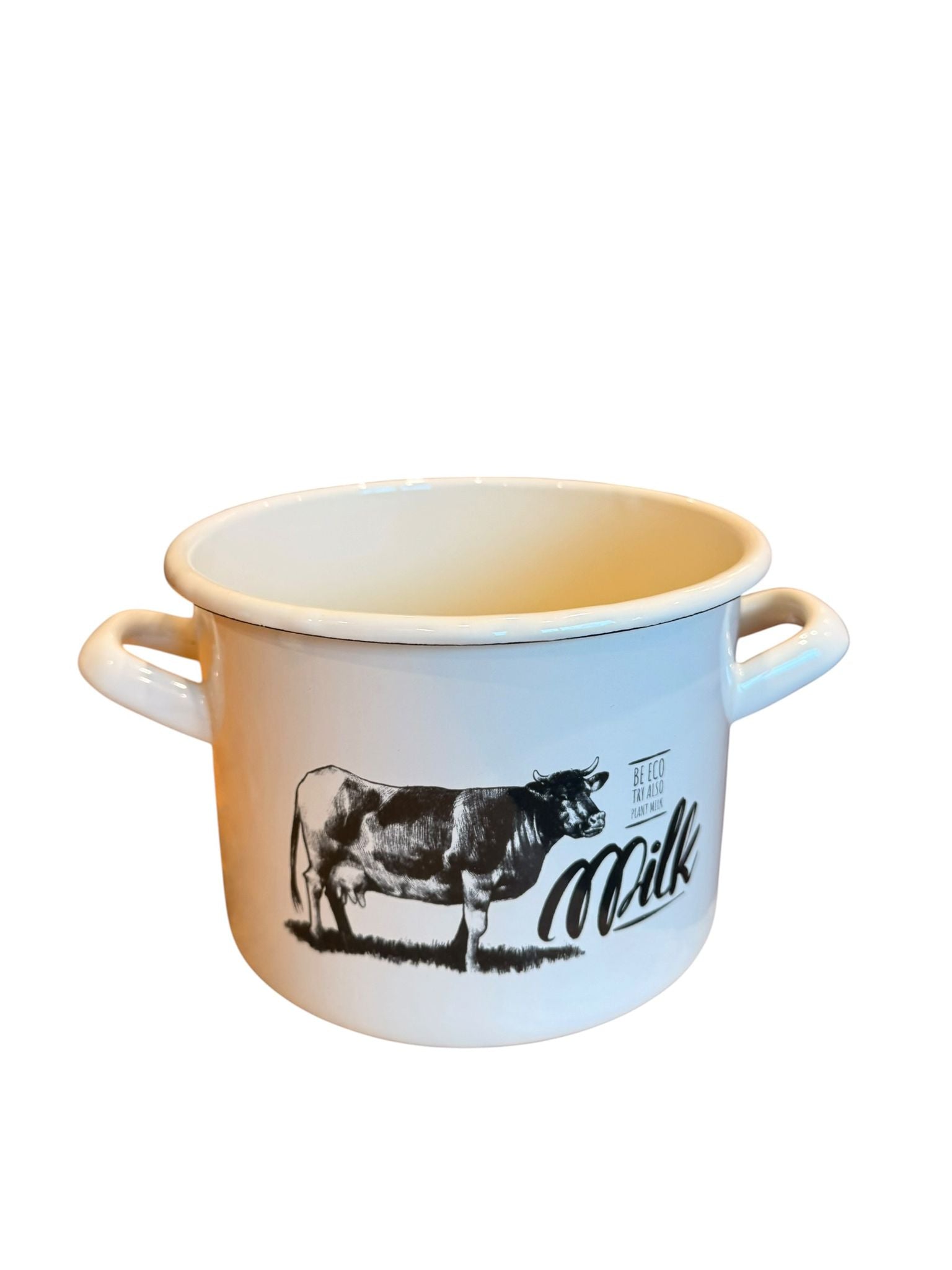 Oala emailata cu capac 2.5L 16 cm decor vaca crem