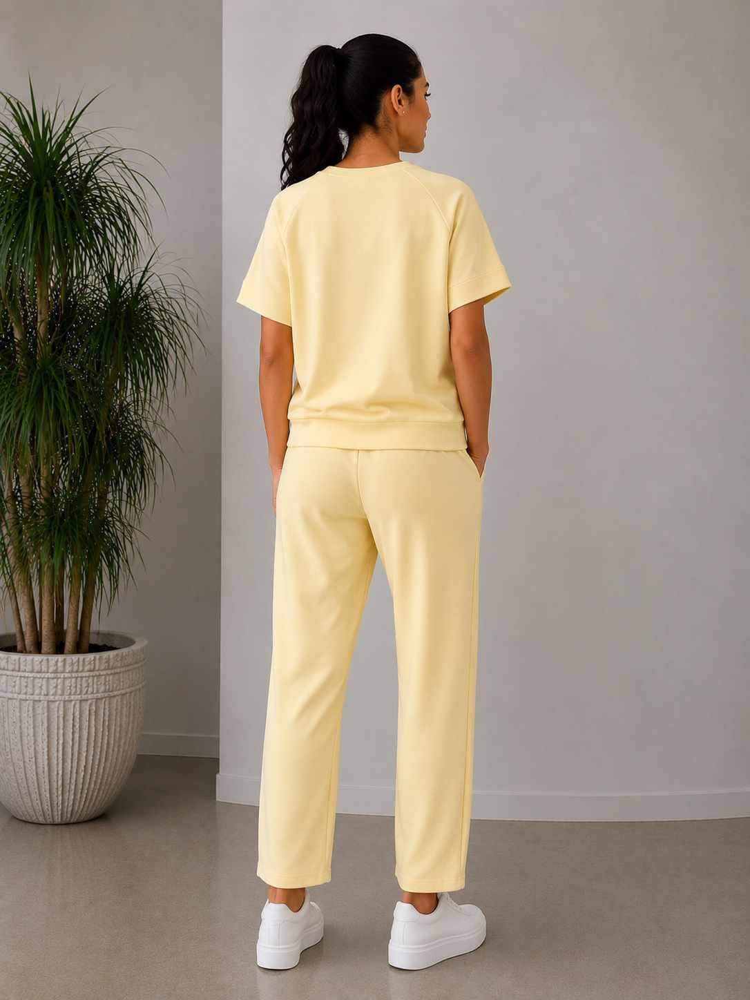 Compleu dama galben pastel casual elegant cu pantaloni lejeri Marime Universala