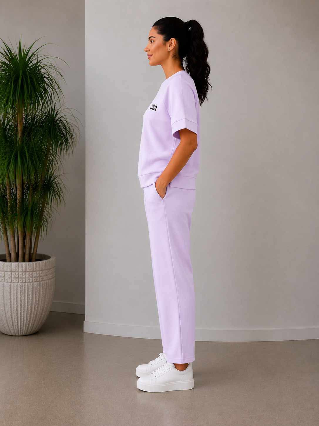Compleu dama lila casual elegant cu pantaloni lejeri Marime Universala