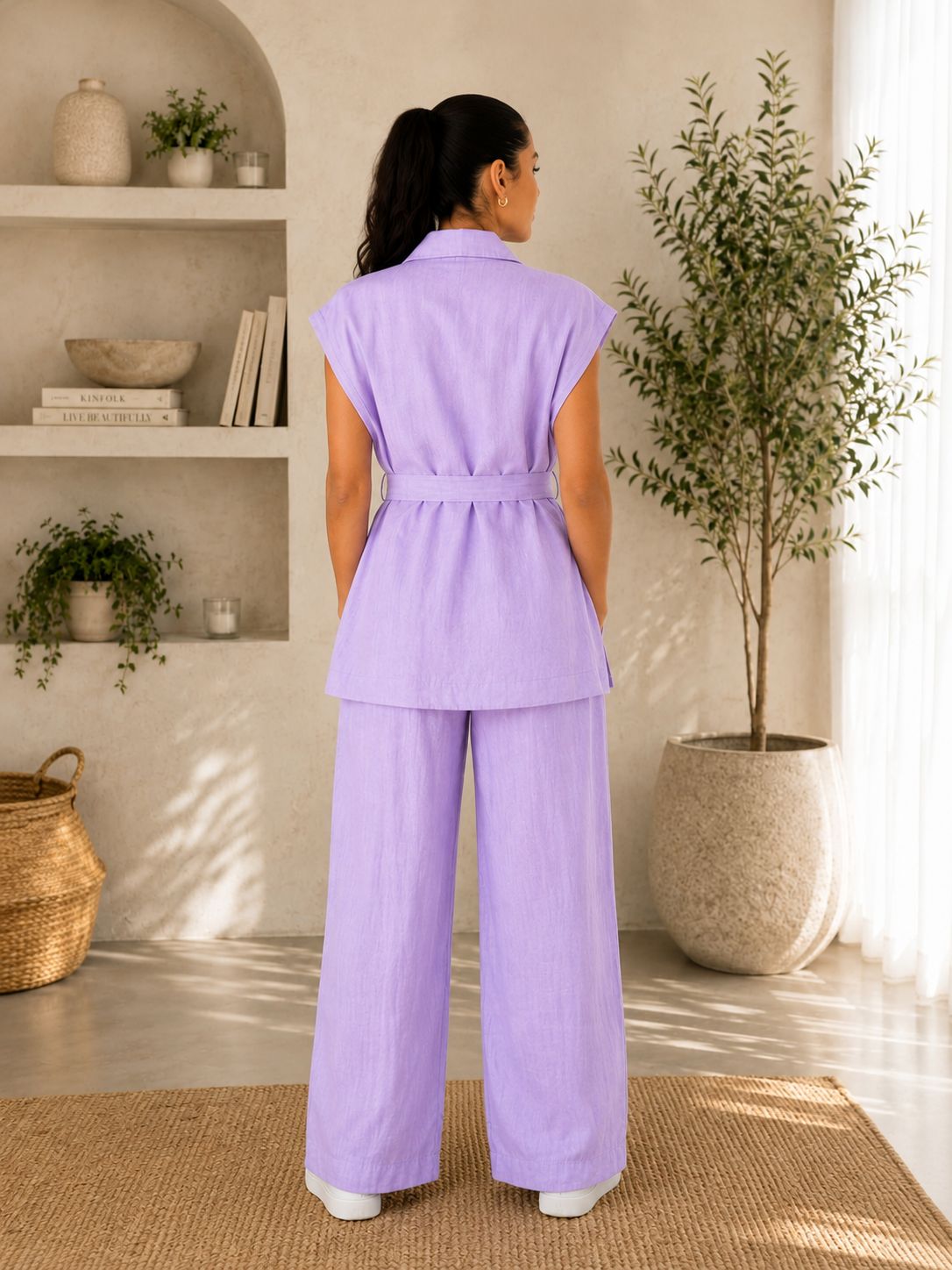 Compleu dama lila elegant cu vesta si pantaloni largi Marime Universala