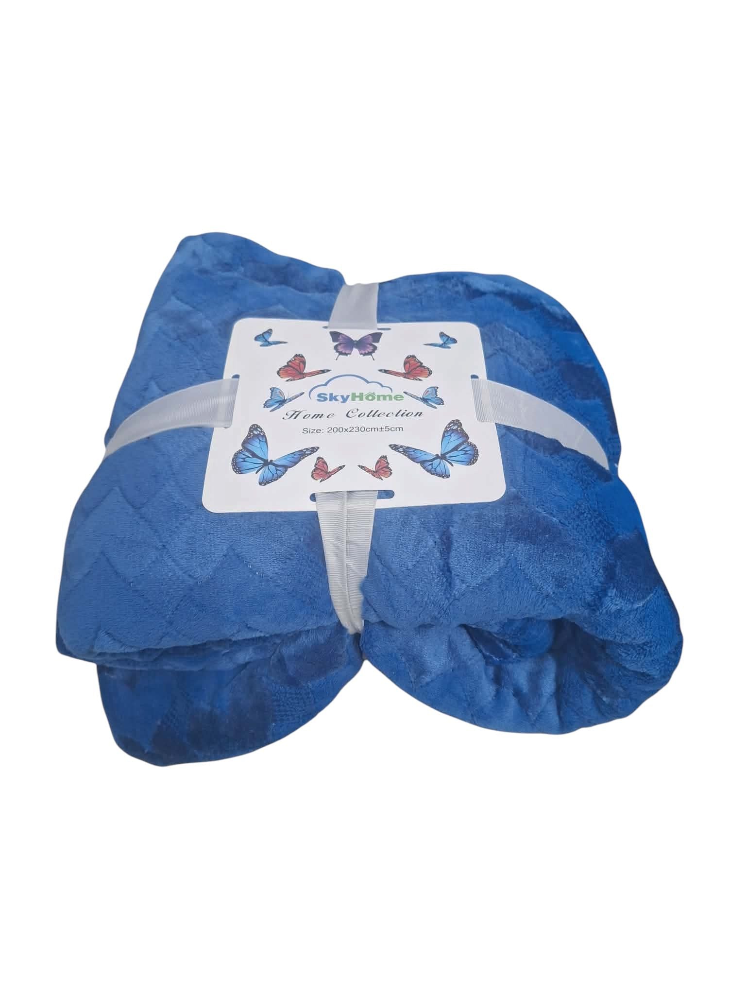 Patura Pufoasa Albastra SkyHome 200x230 cm Moale si Eleganta pentru Pat si Canapea