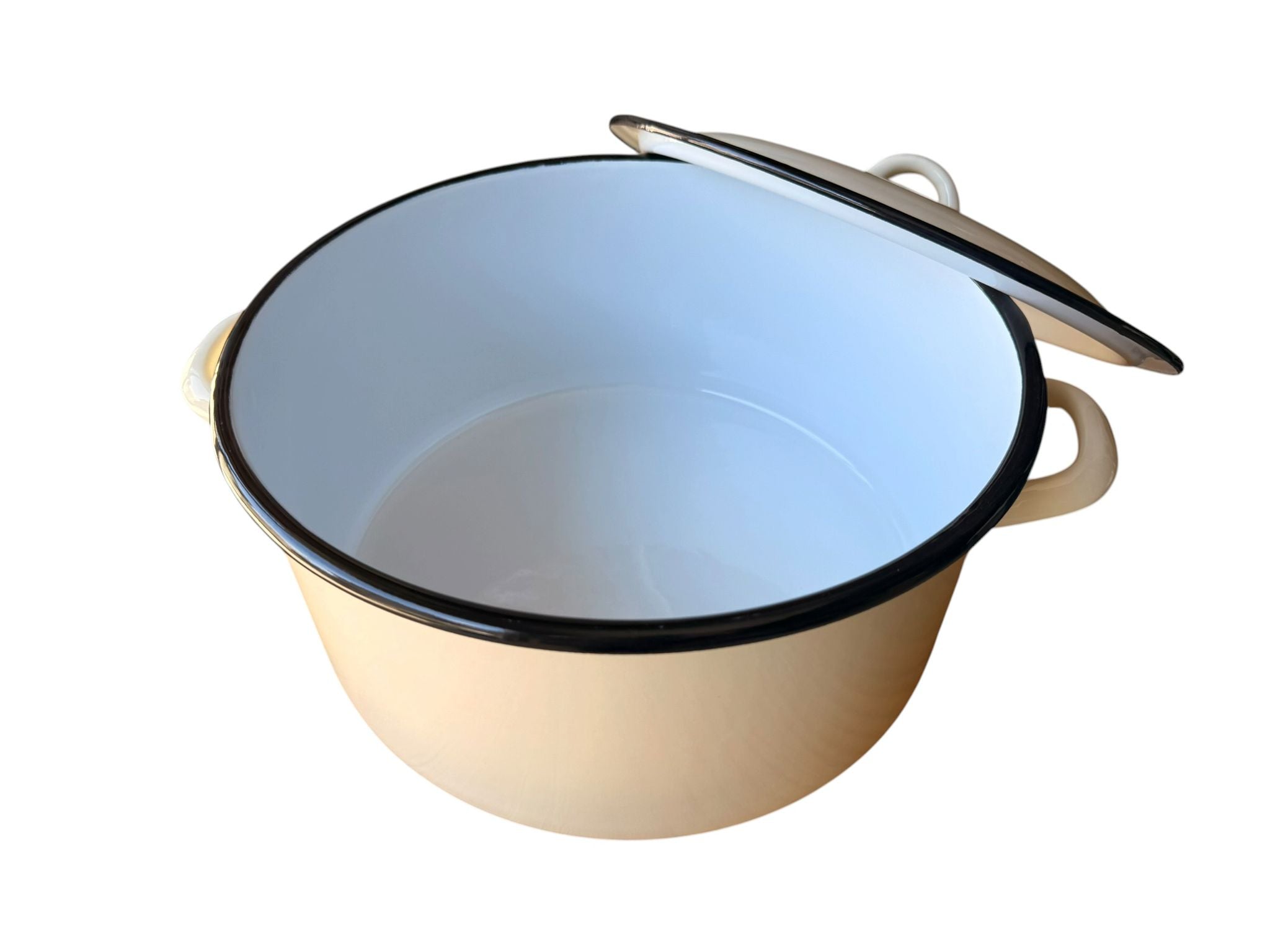 Cratita emailata cu capac 9.5L 30 cm culoare crem