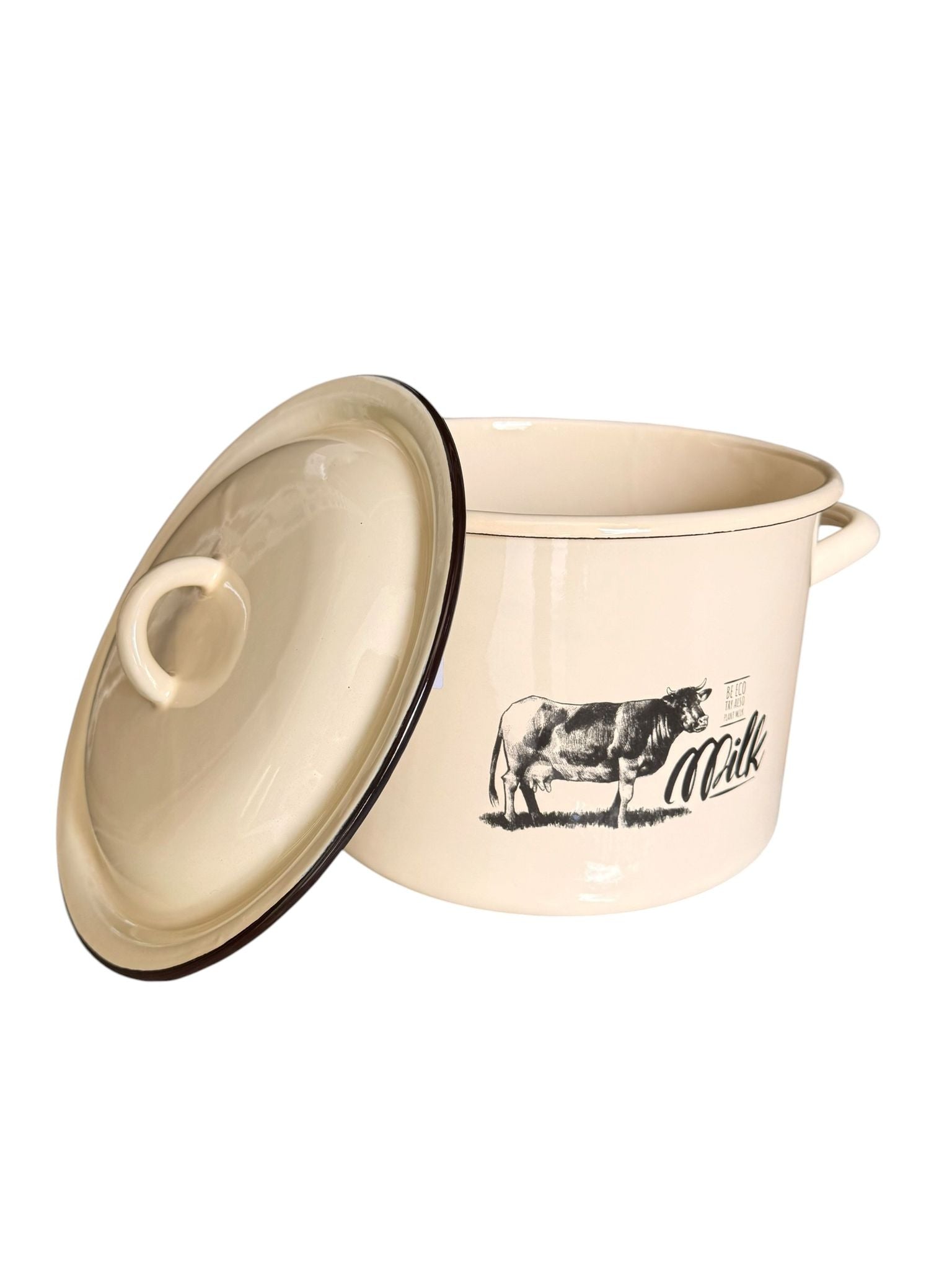 Oala emailata cu capac 6.5L 22 cm model Milk culoarei crem