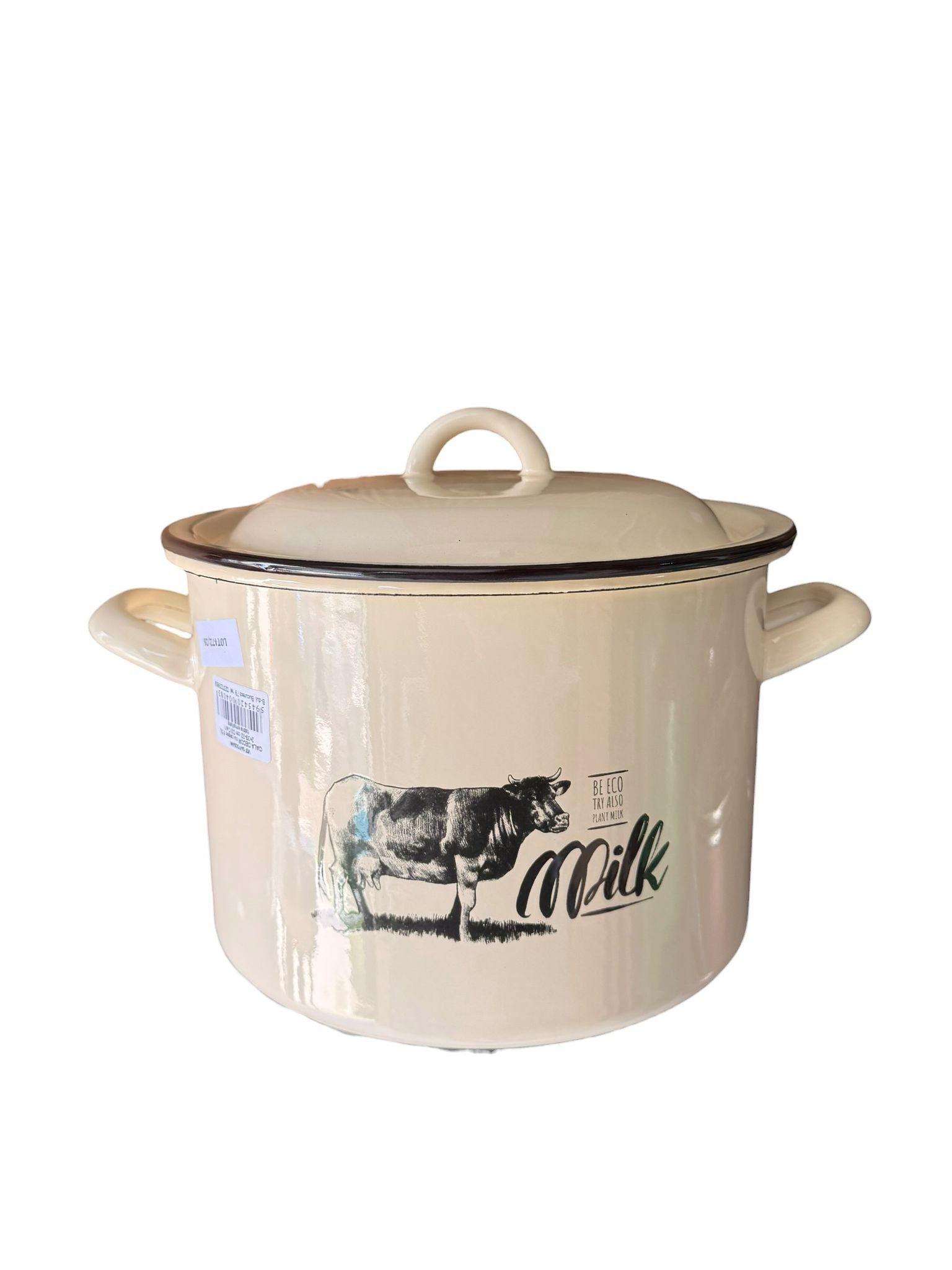 Oala emailata cu capac 6.5L 22 cm model Milk culoarei crem
