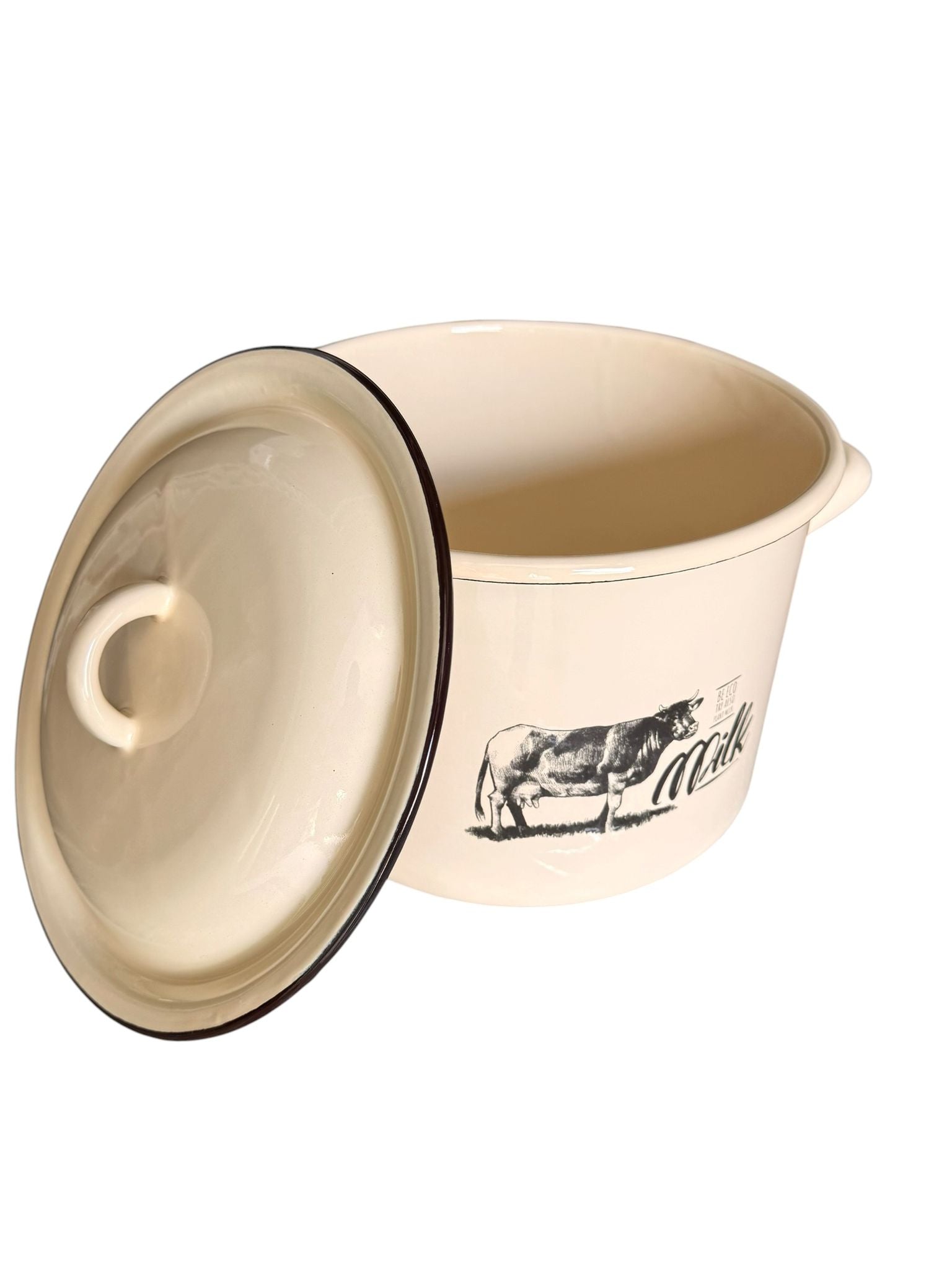 Oala emailata cu capac 6.5L 22 cm model Milk culoarei crem
