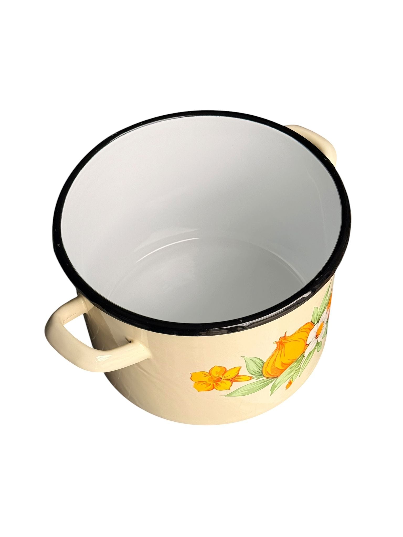 Oala emailata cu capac 6L 20 cm model floral culoare crem