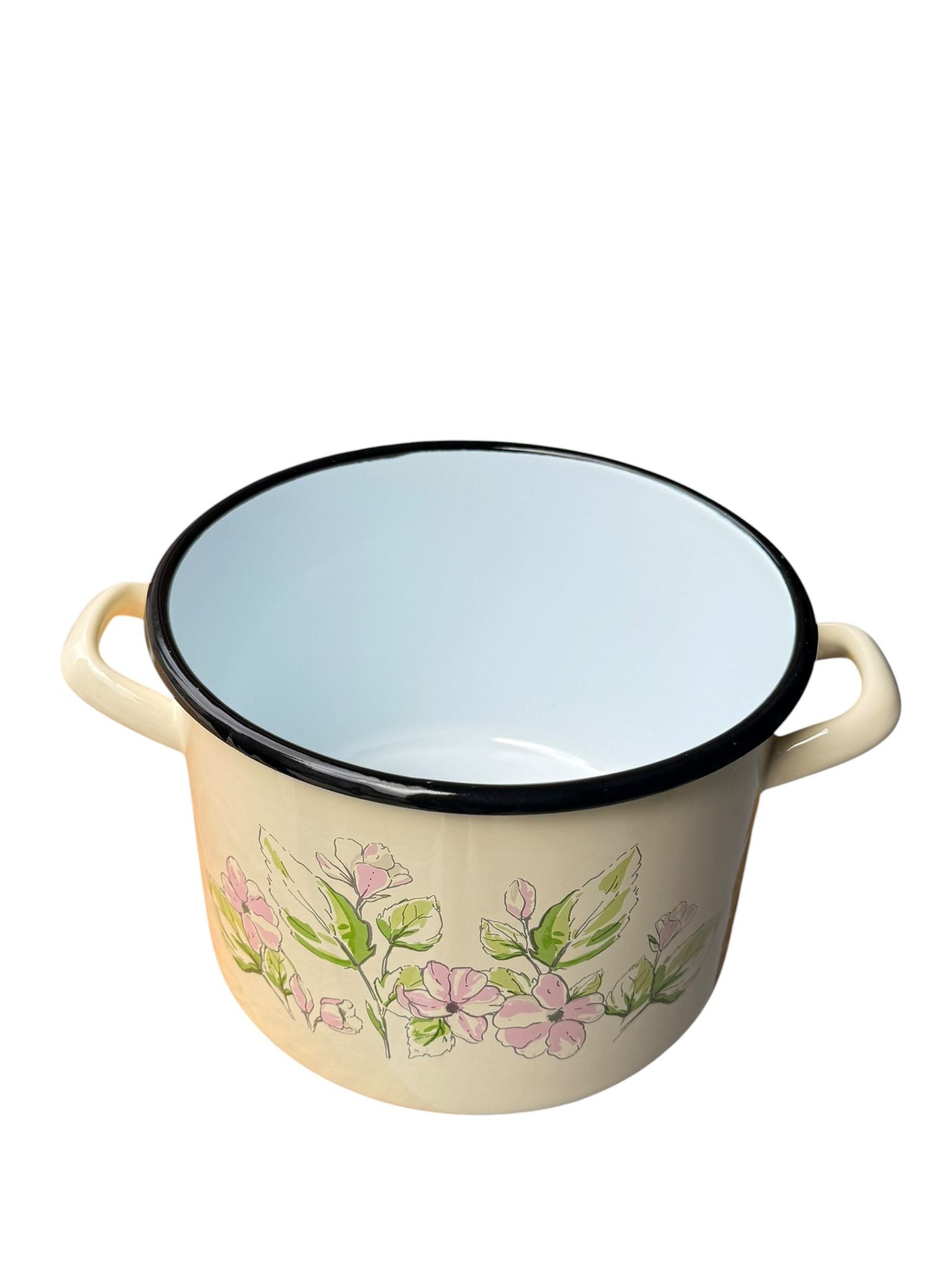 Oala emailata cu capac 6L 20 cm model floral culoare roz crem
