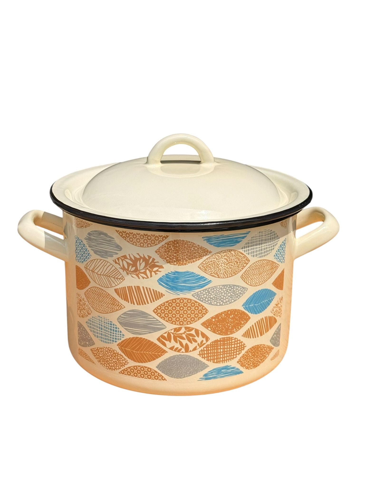 Oala emailata cu capac 6L 20 cm model geometric crem