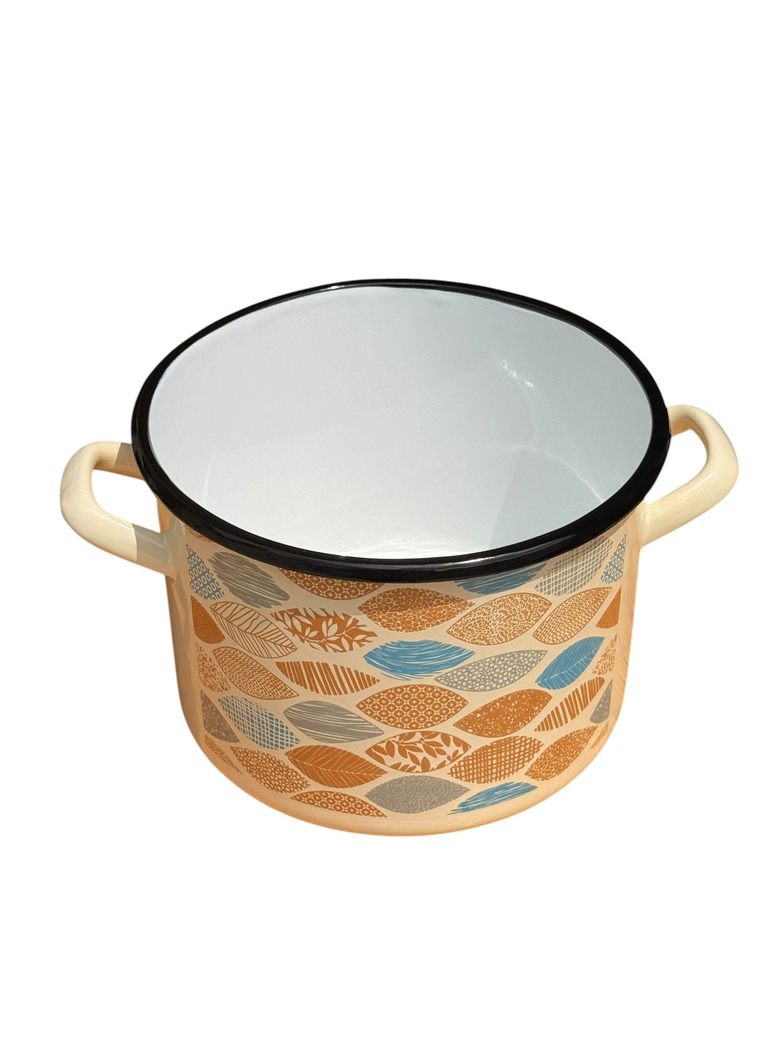 Oala emailata cu capac 6L 20 cm model geometric crem