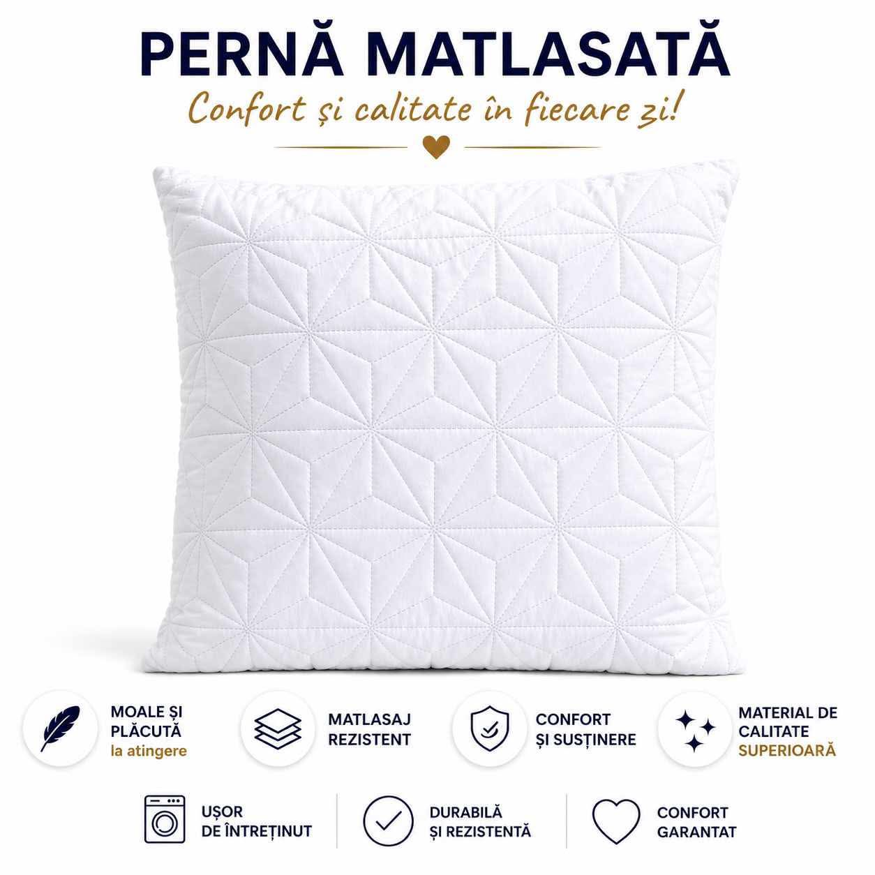 Perna Matlasata Alba 70x70 cm 1Kg Confortabila si Moale pentru Dormitor