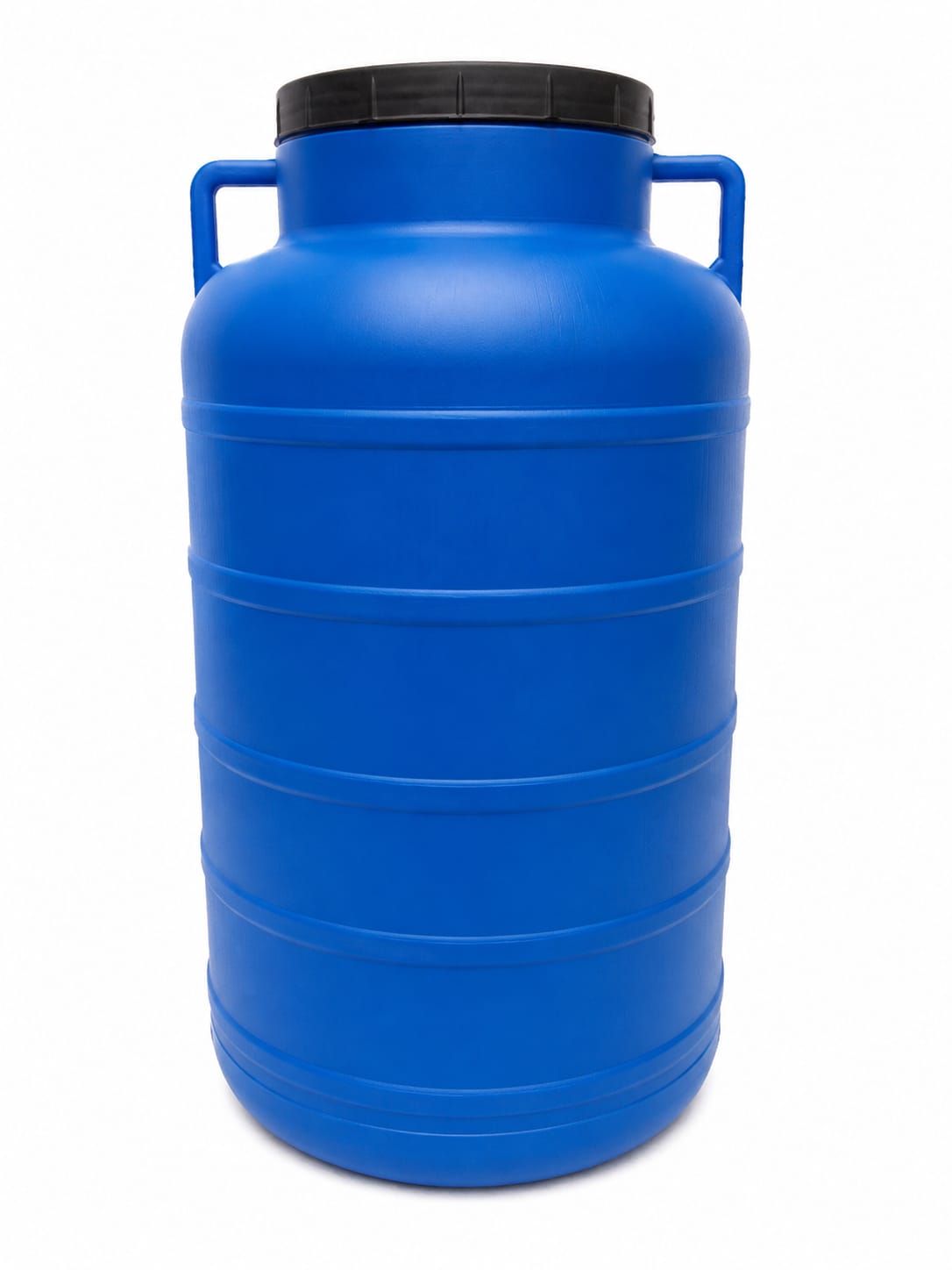 Bidon alimentar din plastic cu gura larga, capac filetat si manere, 100 litri, albastru