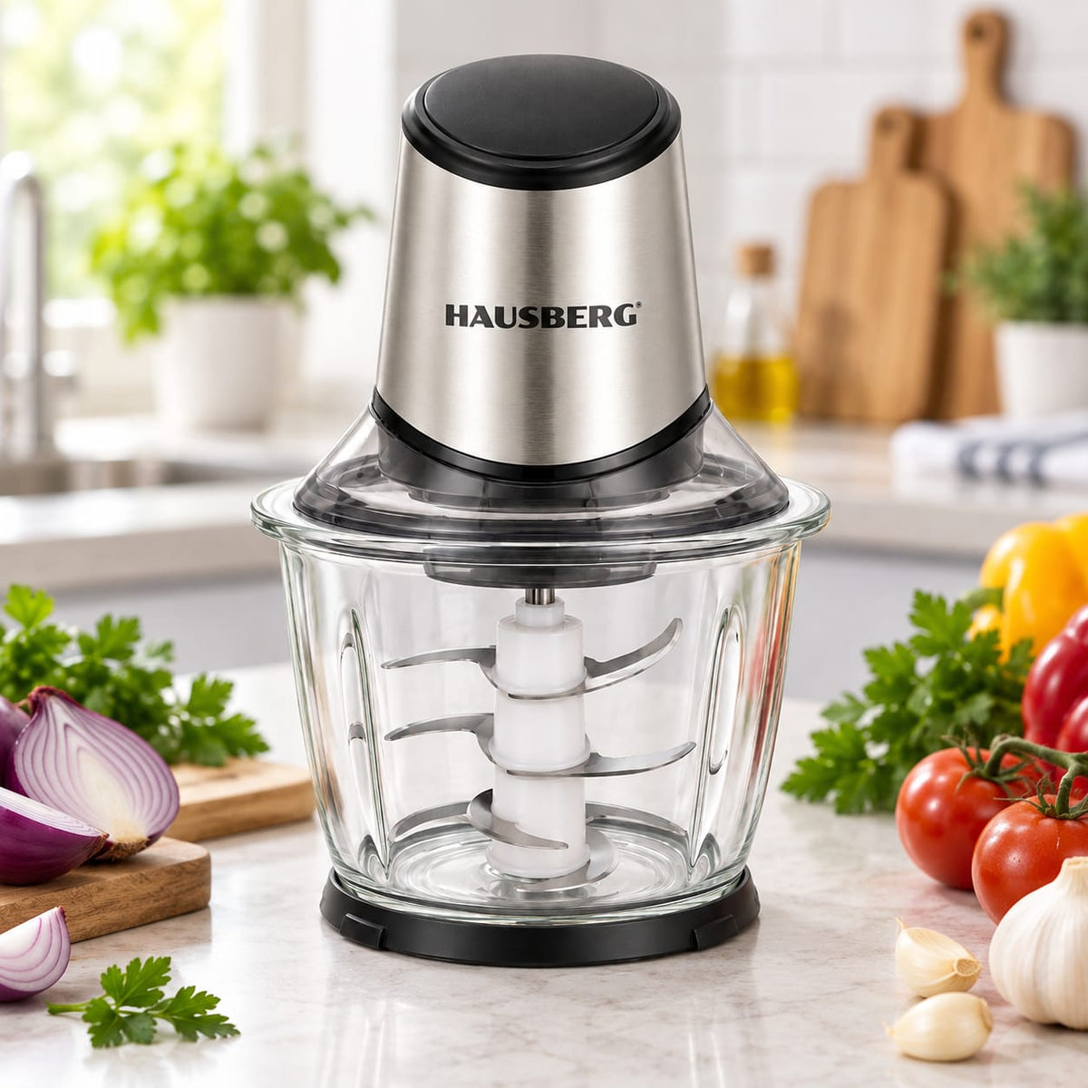 Tocator electric Hausberg HB-4505IN, 500 W, bol sticla 2 litri, 4 lame inox