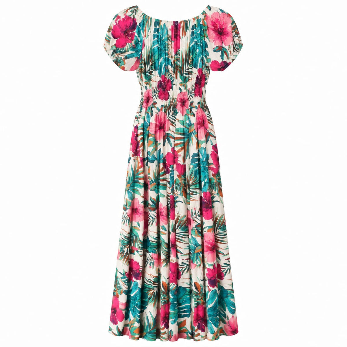 Rochie lunga de vara dama cu imprimeu floral tropical, marime 3XL/4XL - Lichidare stoc