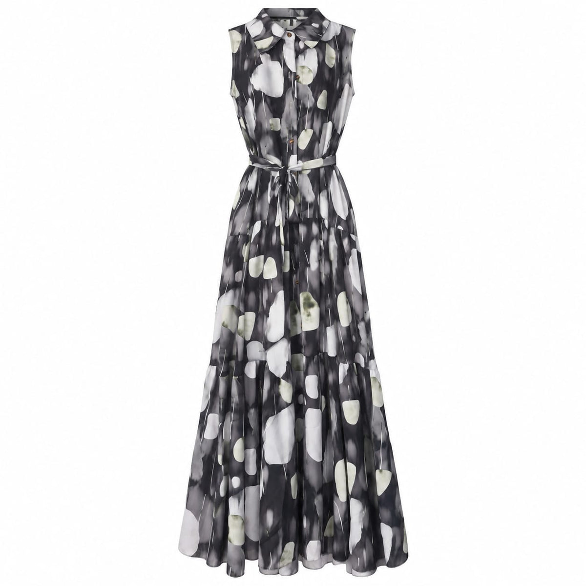 Rochie lunga tip camasa, imprimeu abstract, XL/XXL - Lichidare stoc