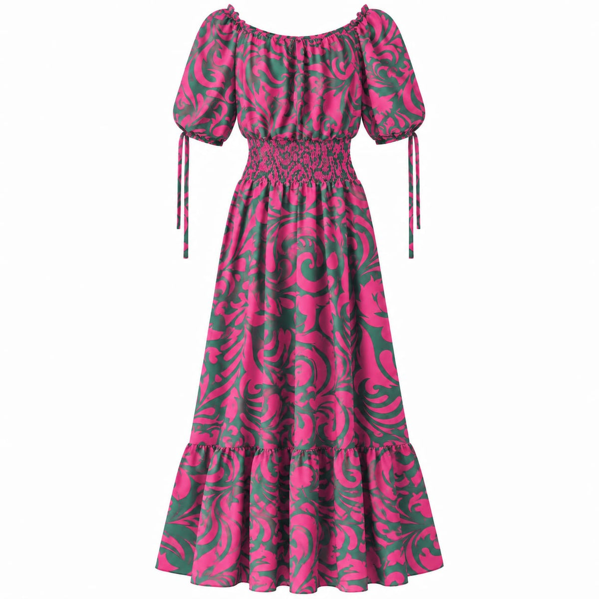 Rochie lunga fucsia cu verde, marime unica - Lichidare stoc