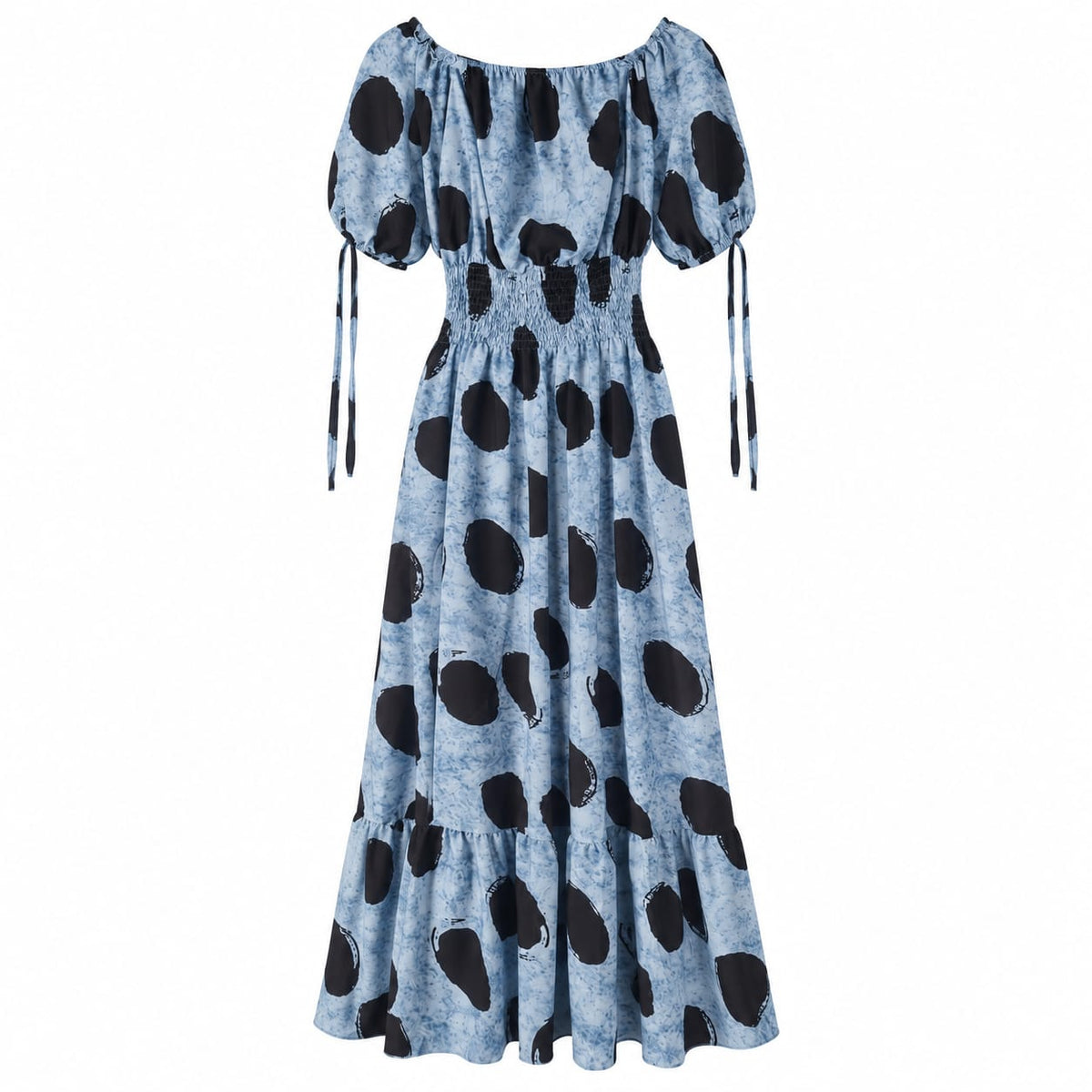 Rochie lunga albastra cu buline negre - Lichidare stoc
