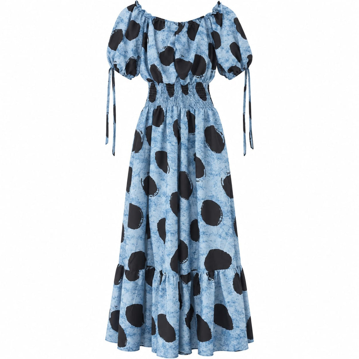 Rochie lunga albastra cu buline negre - Lichidare stoc