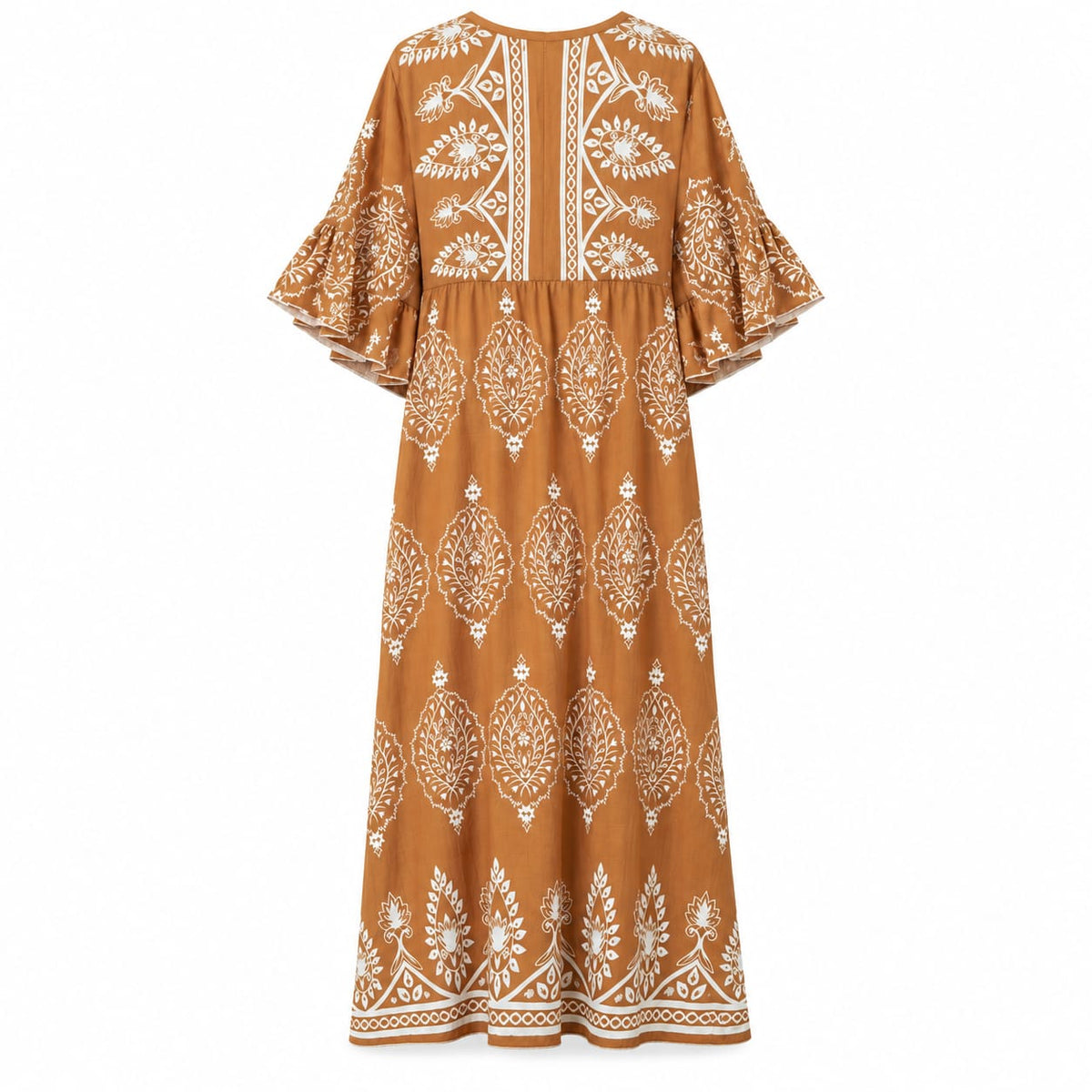 Rochie lunga caramel cu imprimeu, 3XL/4XL - Lichidare stoc