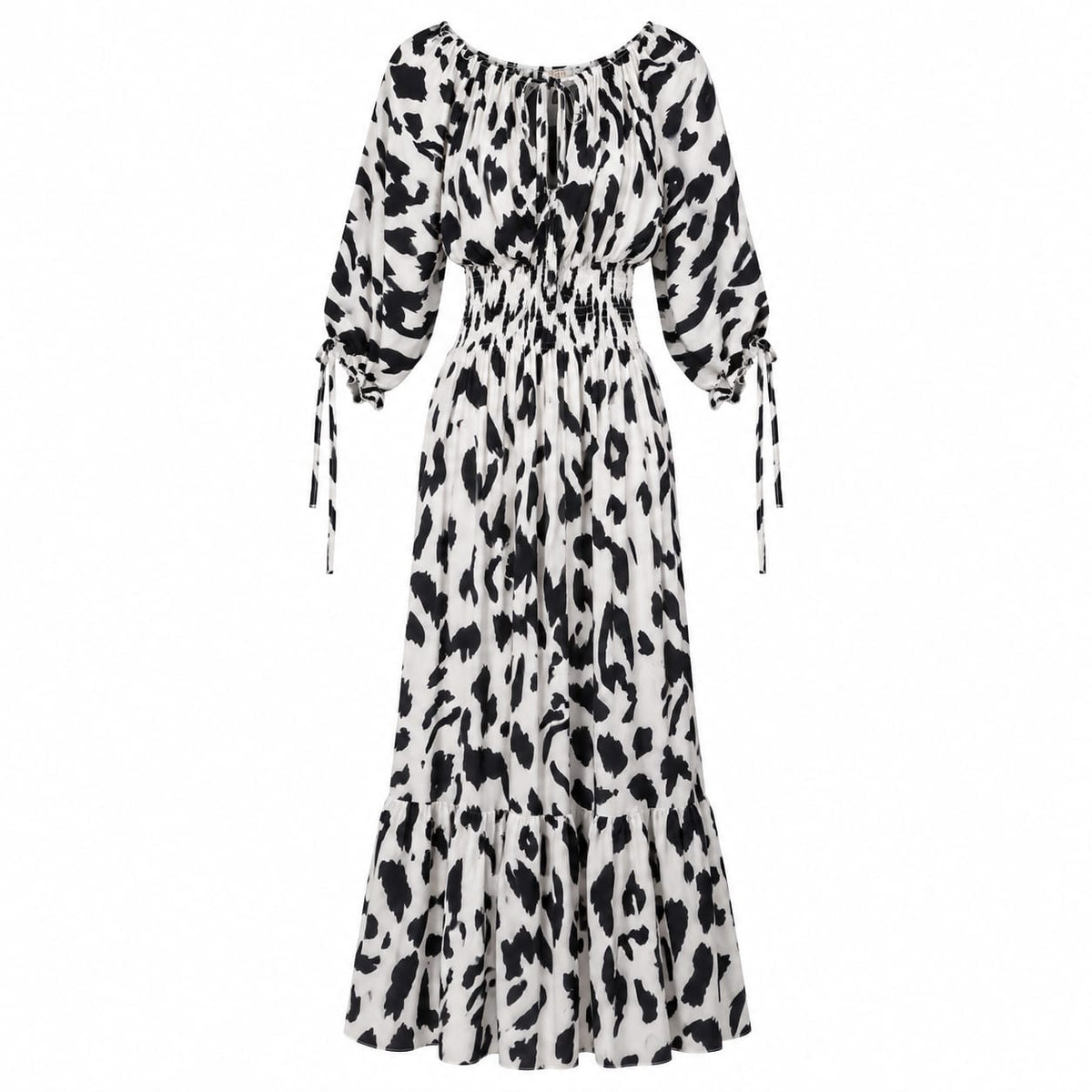 Rochie lunga cu imprimeu alb-negru, XL/XXL - Lichidare stoc