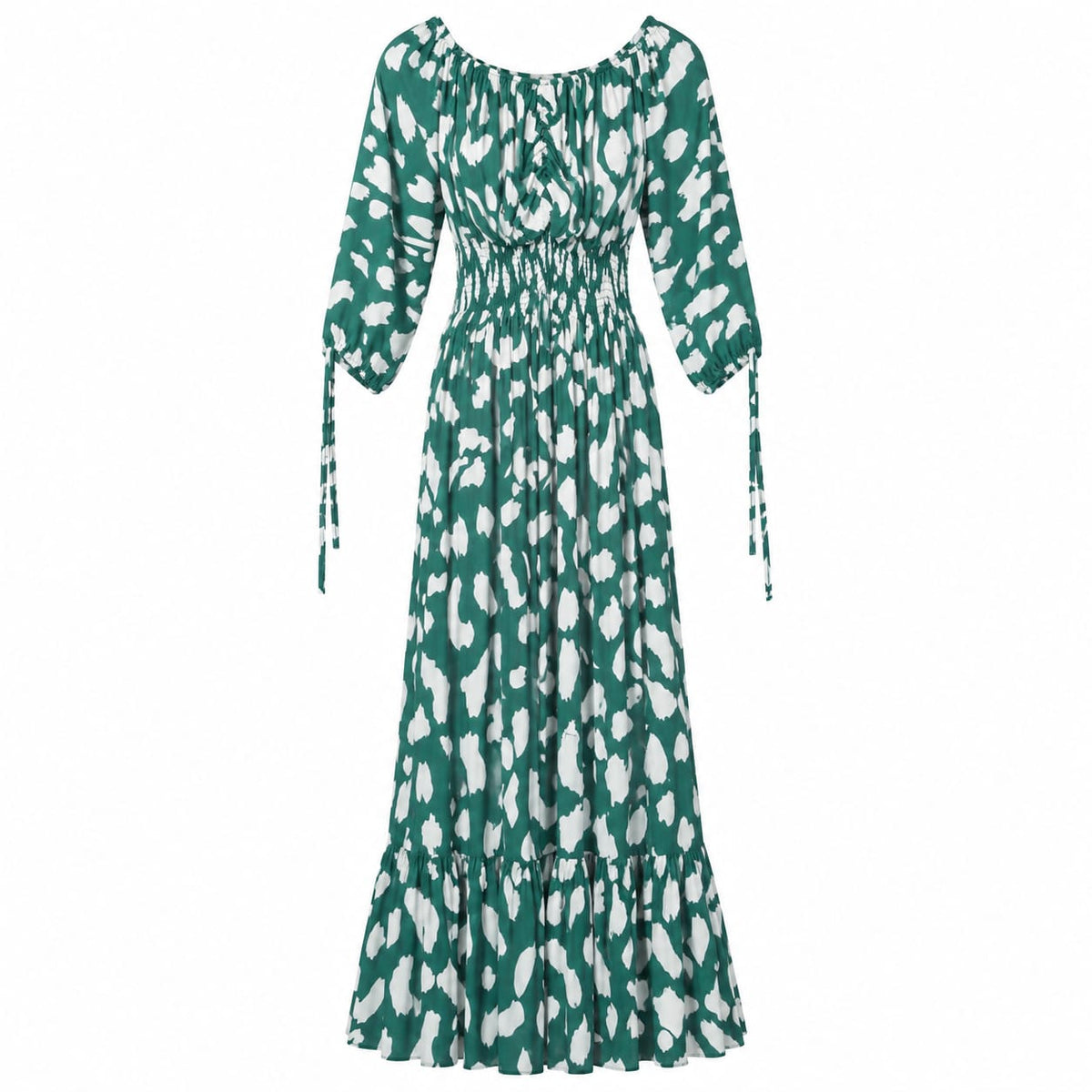 Rochie lunga verde cu imprimeu alb M/L la oferta - Lichidare stoc