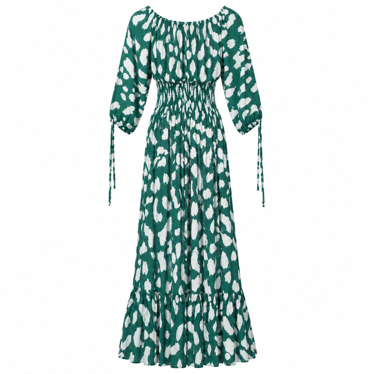 Rochie lunga verde cu imprimeu alb M/L la oferta - Lichidare stoc