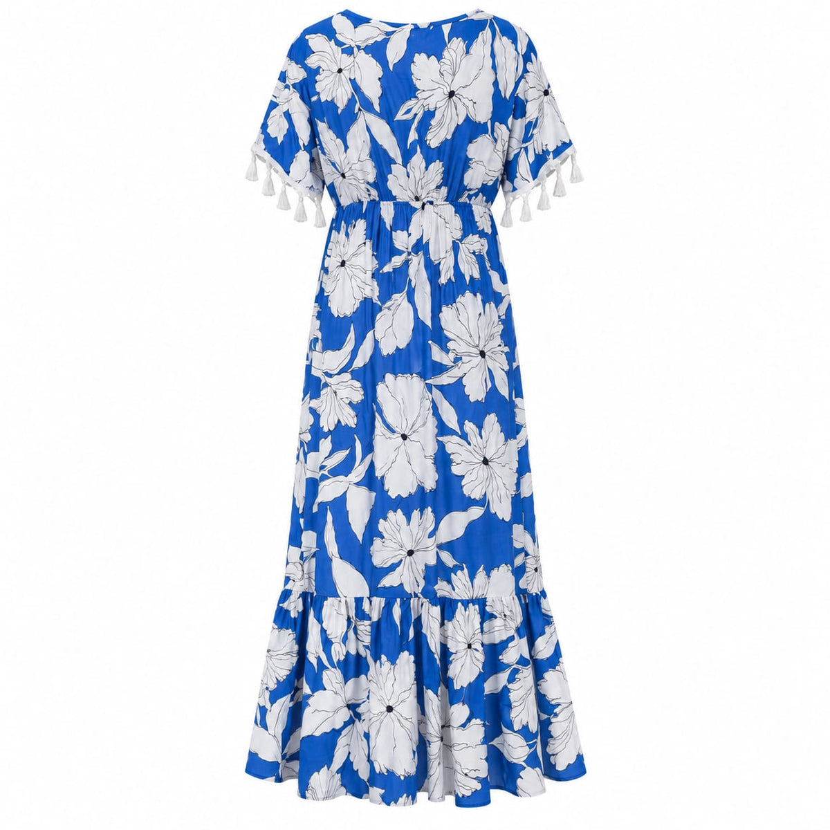 Rochie lunga albastra cu flori M/L la oferta - Lichidare stoc