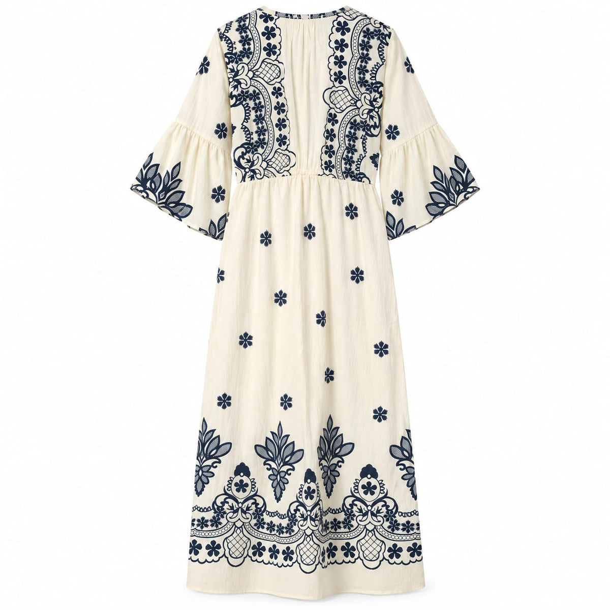 Rochie lunga crem-bleumarin la oferta - Lichidare stoc