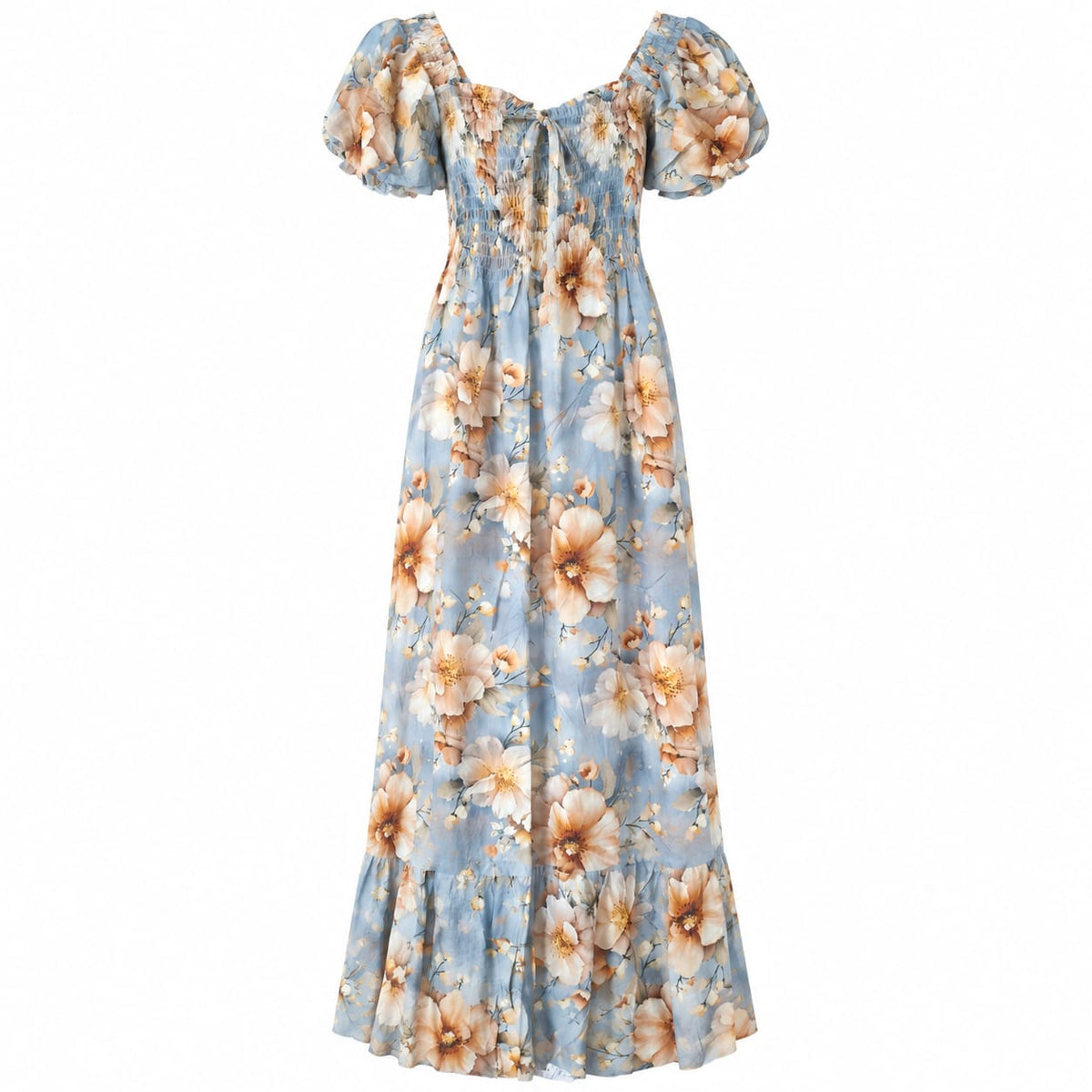 Rochie lunga de vara dama bleu cu imprimeu floral, marime XL/XXL - Lichidare stoc