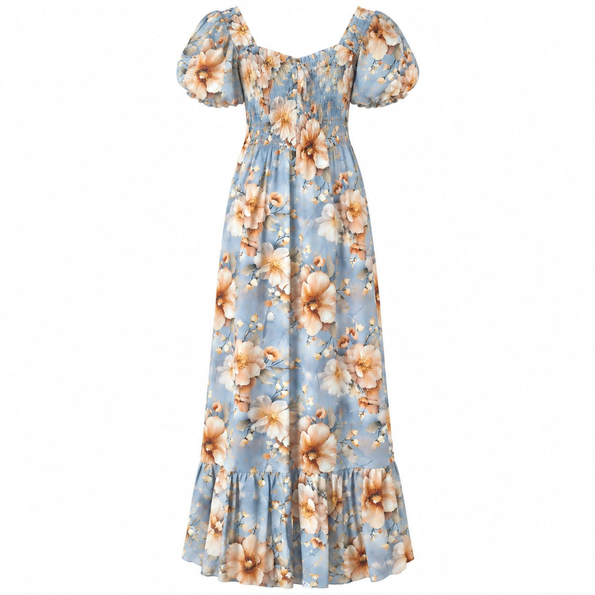 Rochie lunga de vara dama bleu cu imprimeu floral, marime XL/XXL - Lichidare stoc