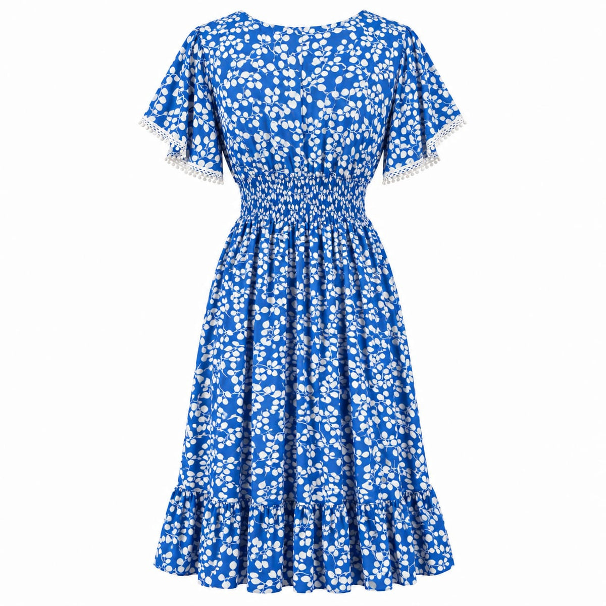 Rochie midi de vara dama albastra cu imprimeu alb, marime M/L - Lichidare stoc