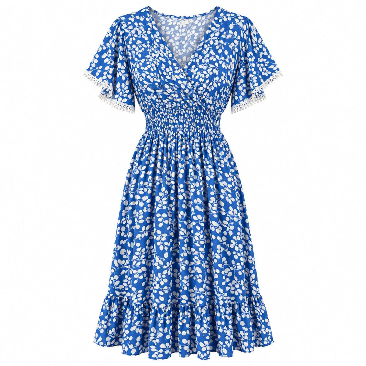 Rochie midi de vara dama albastra cu imprimeu alb, marime M/L - Lichidare stoc