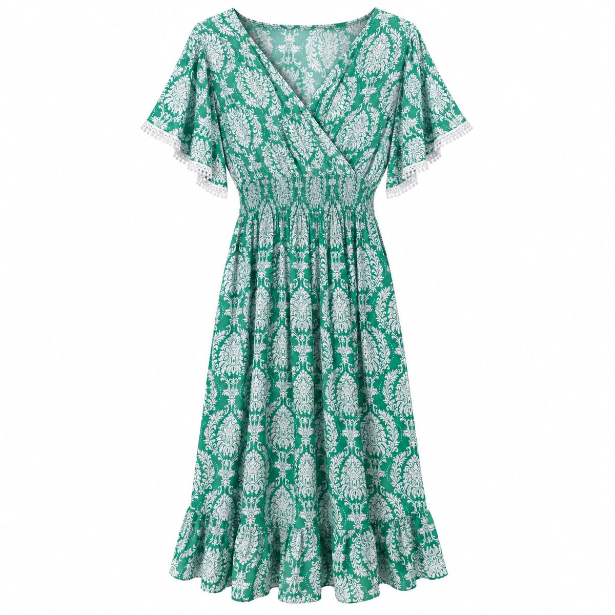 Rochie midi verde cu imprimeu alb la oferta - Lichidare stoc