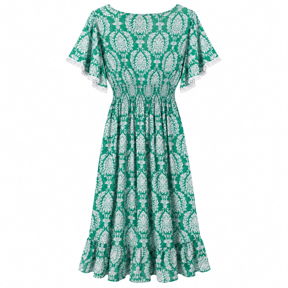 Rochie midi verde cu imprimeu alb la oferta - Lichidare stoc