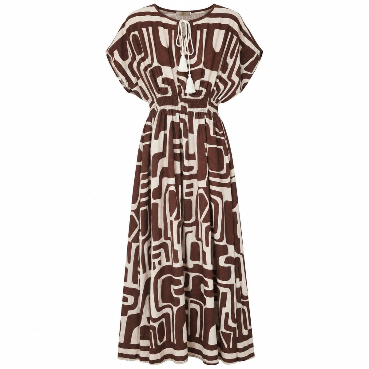 Rochie lunga dama maro-crem, marimi XL/XXL, 3XL/4XL - Lichidare de stoc