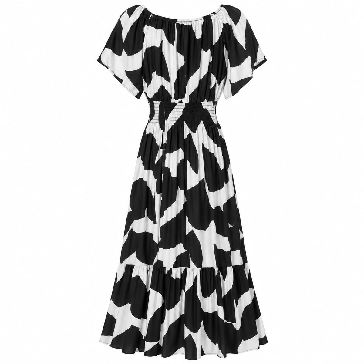 Rochie dama alb-negru cu nasturi si volan, marime M/L - Lichidare de stoc