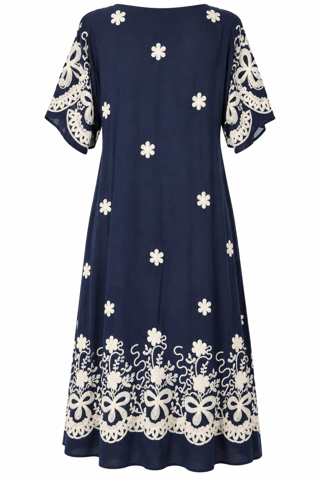 Rochie dama bleumarin cu broderie crem, marime 3XL/4XL - Lichidare de stoc