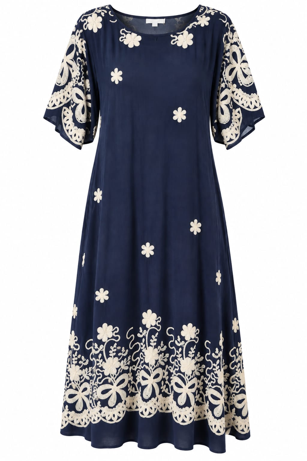 Rochie dama bleumarin cu broderie crem, marime 3XL/4XL - Lichidare de stoc