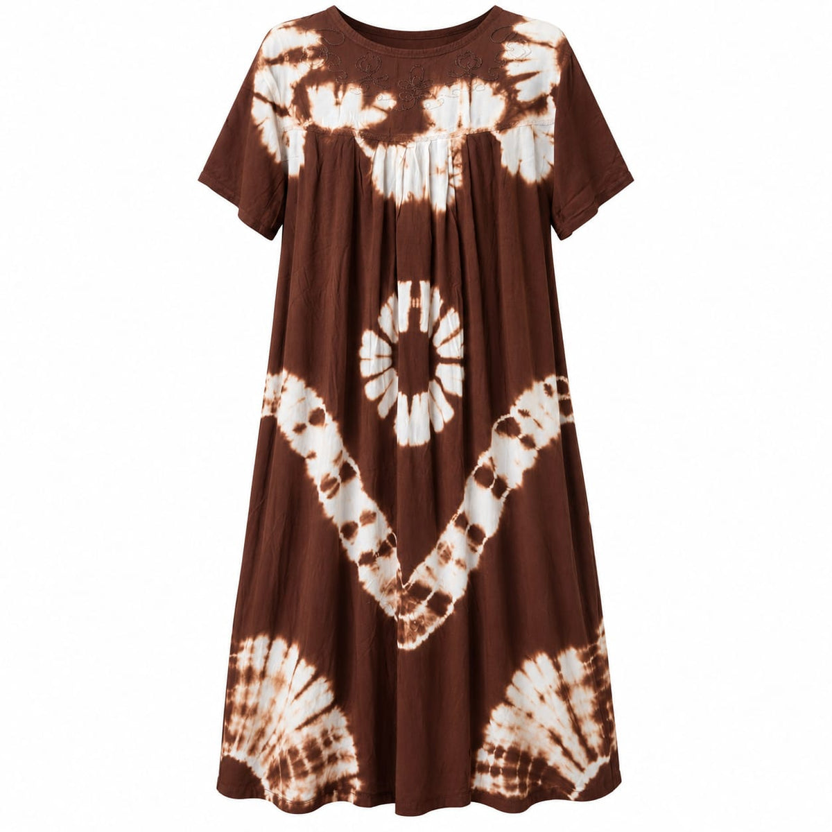 Rochie lunga dama maro-alb din vascoza, marimi 4XL, 5XL - Lichidare de stoc