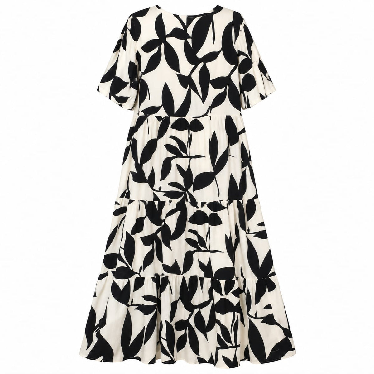 Rochie lunga dama alb-negru, cu volane, marime XXL/XXXL - Lichidare de stoc