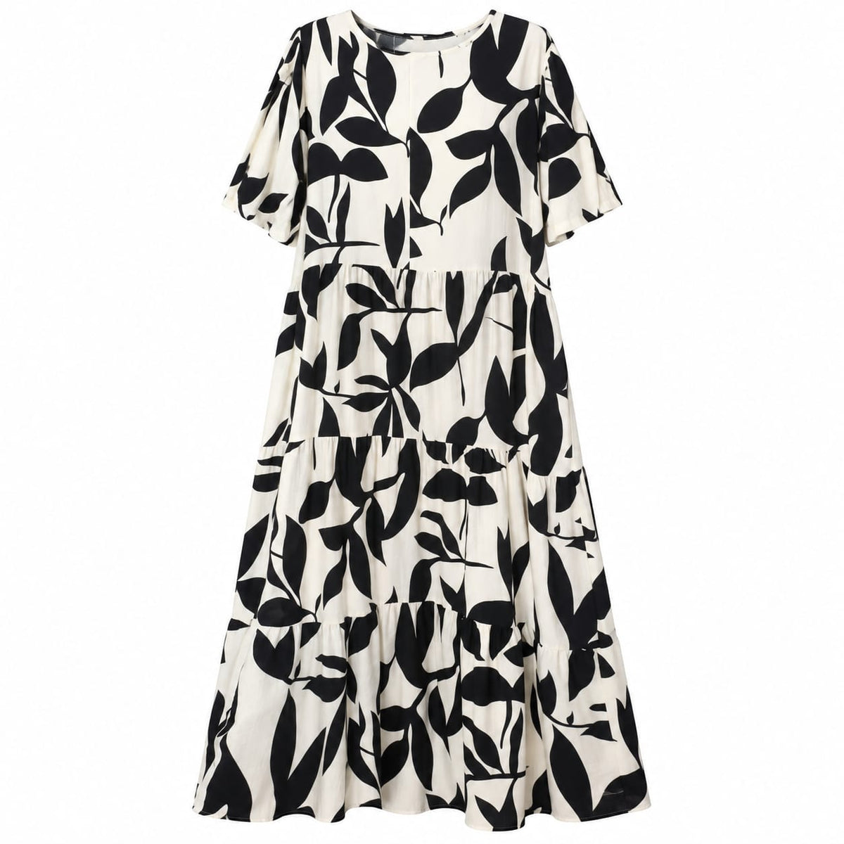 Rochie lunga dama alb-negru, cu volane, marime XXL/XXXL - Lichidare de stoc