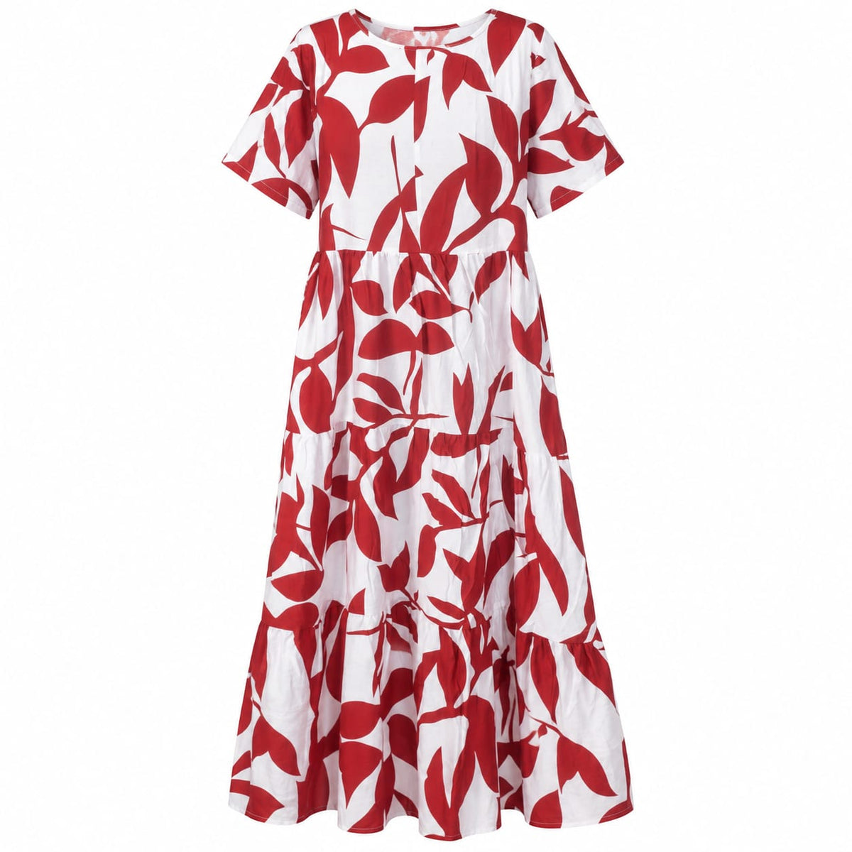 Rochie lunga dama alb-rosu, cu volane, marime L/XL - Lichidare de stoc