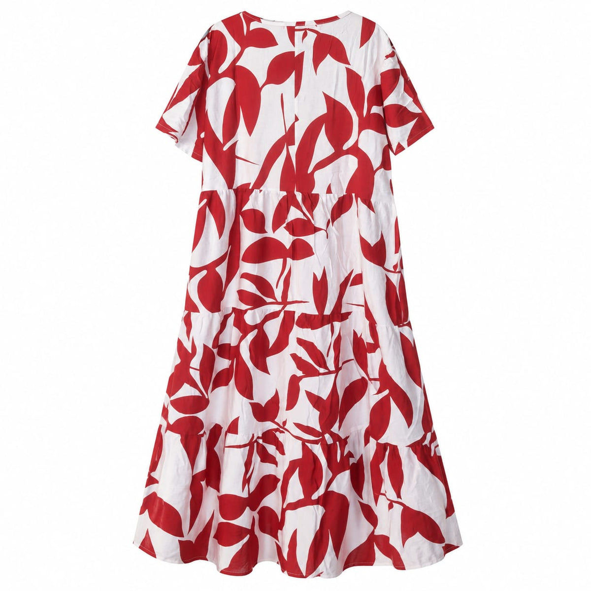 Rochie lunga dama alb-rosu, cu volane, marime L/XL - Lichidare de stoc