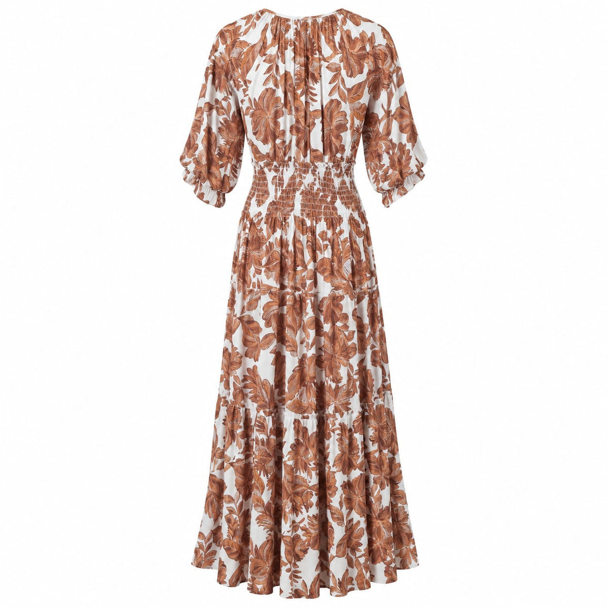 Rochie lunga dama din bumbac, flori maro, XL, 3XL, 4XL - Lichidare de stoc